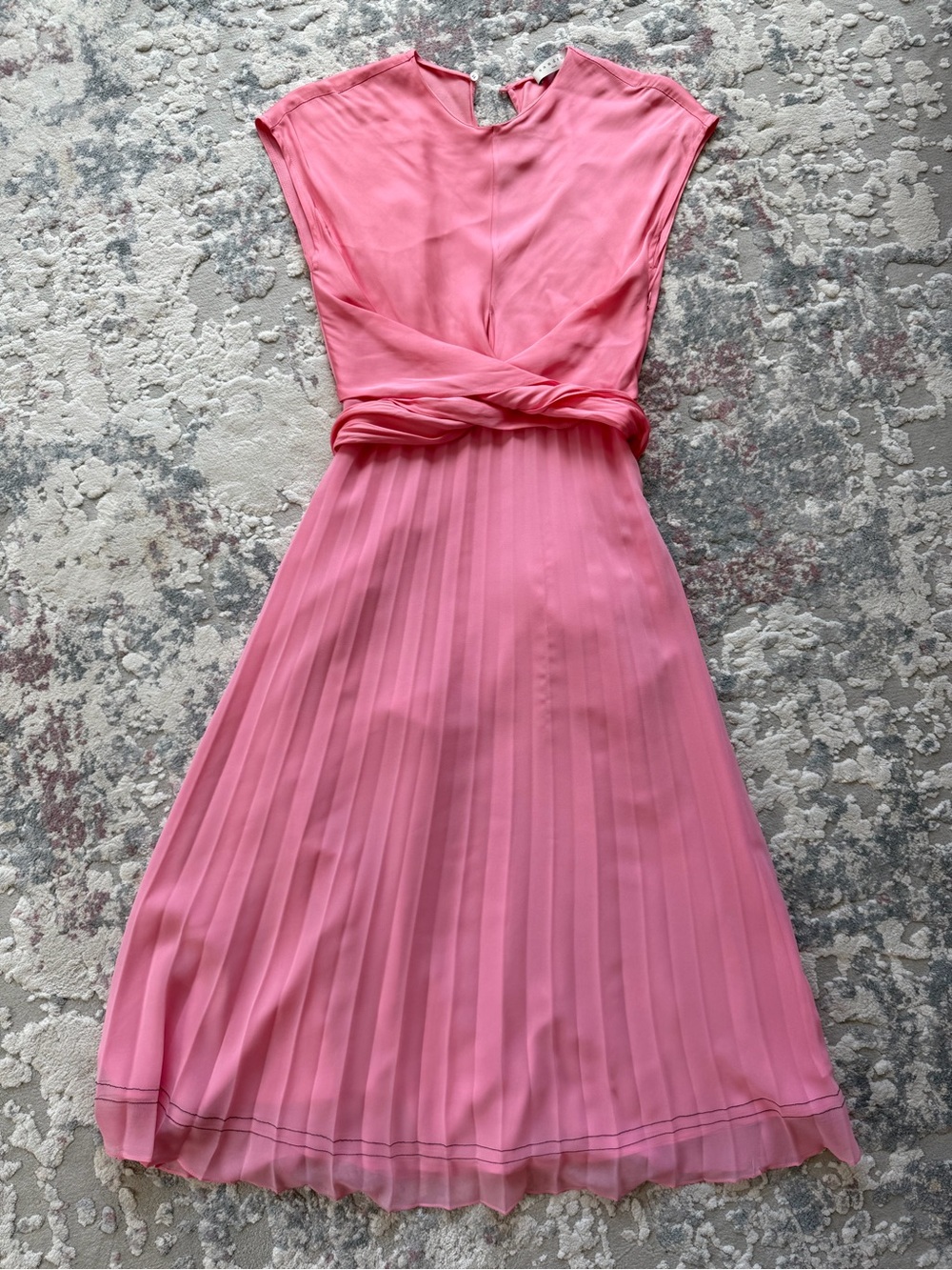 Sandro Coral-Pink Pleated Midi Dress